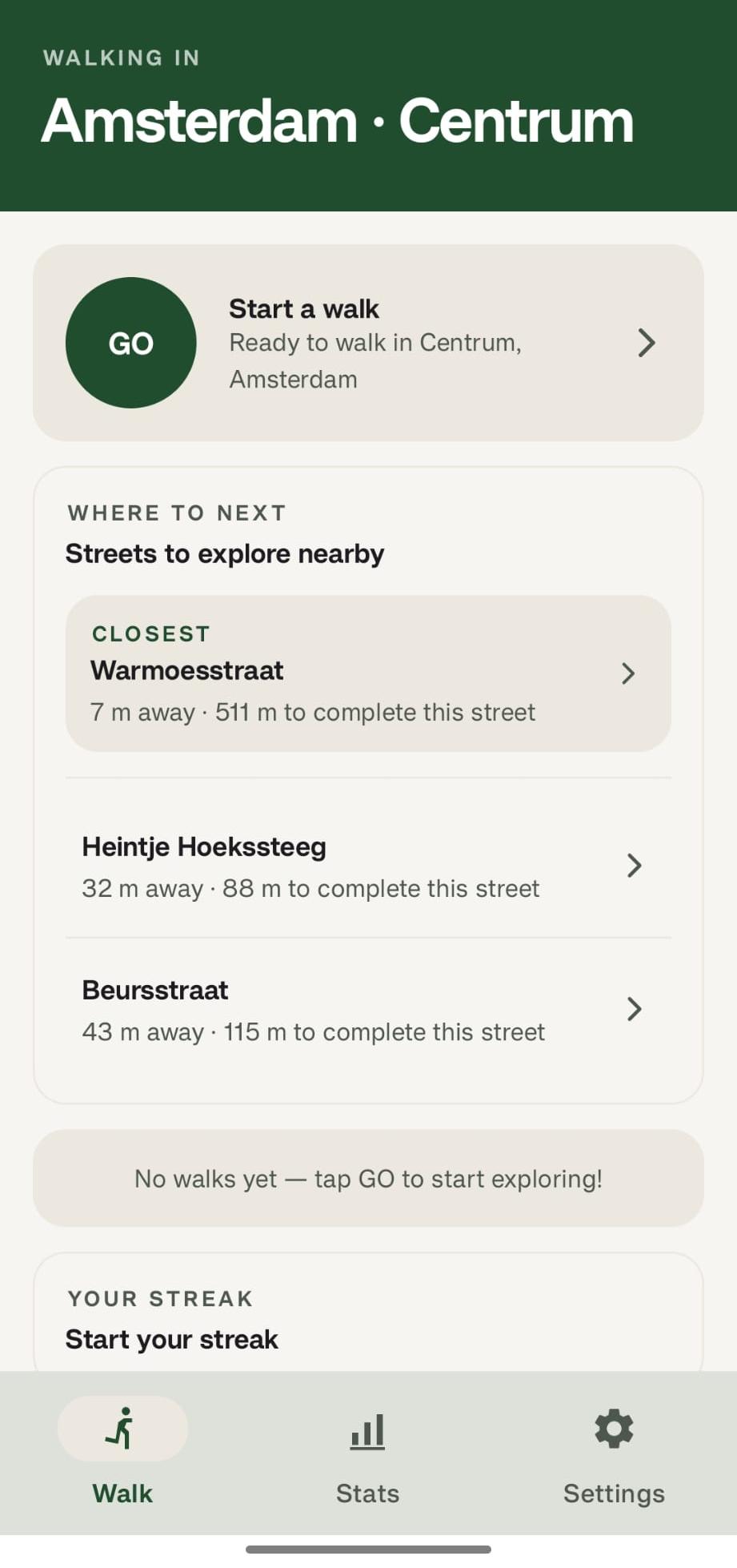 Start walk screens with suggestions