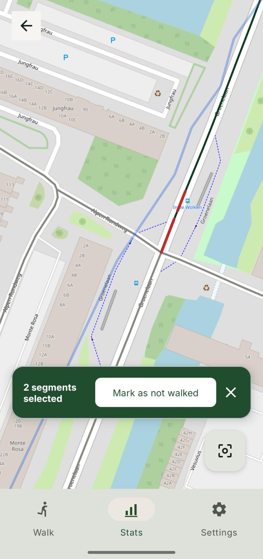 Marking a segment as not walked in CityWalker