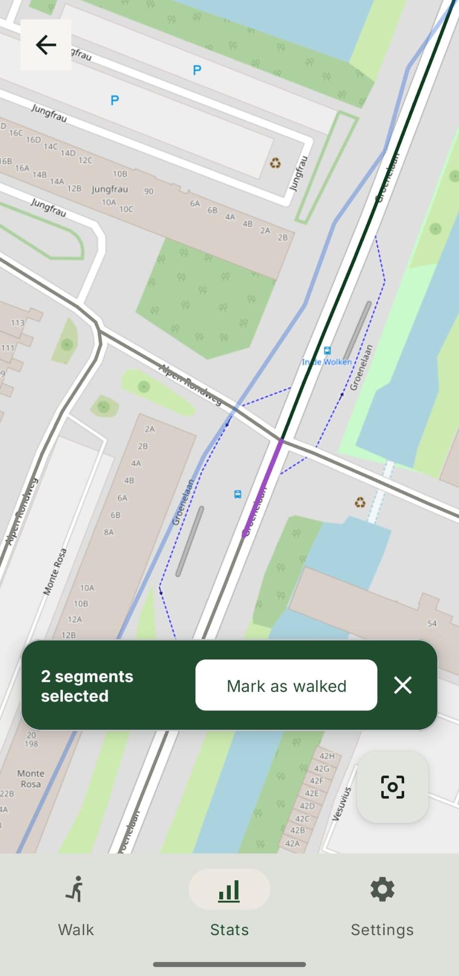 Marking a segment as walked in CityWalker