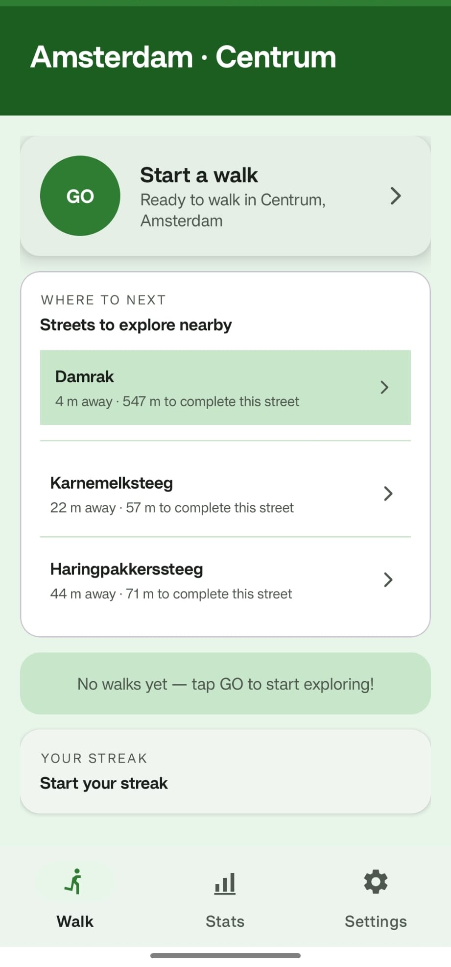 Start walk screens with suggestions